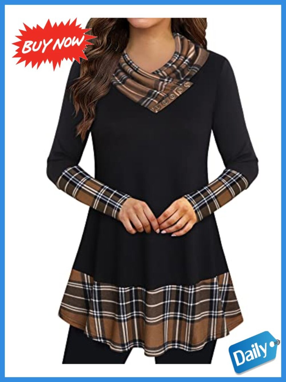 Cowl Neck Tunic Top Long Sleeve A-Line Flowy Blouse for Leggings